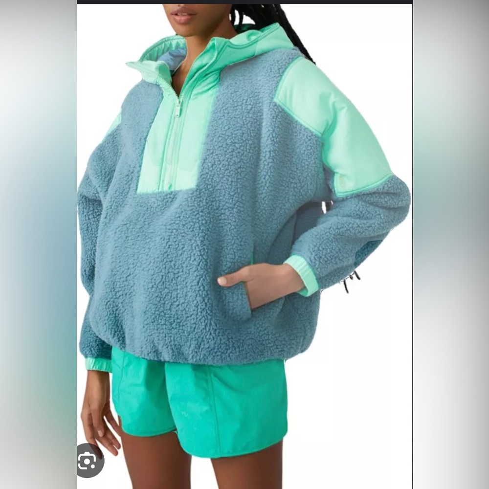 FP Movement Women's Lead The Pack Fleece Pullover Sz M green & blue